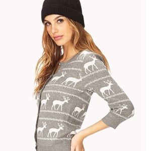 💥Forever 21 Grey Reindeer print cardigan
